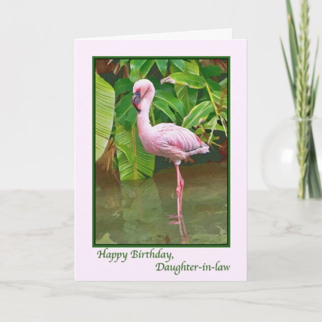Geburtstag, rosa Flamingo, Schwiegertochter Karte (Vorderseite)