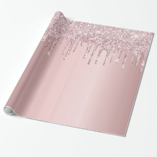 Geburtstag rosa Glittertropfen glänzen staubige Ro Geschenkpapier