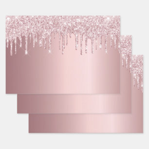 Geburtstag rosa Glittertropfen glänzen staubige Ro Geschenkpapier Set