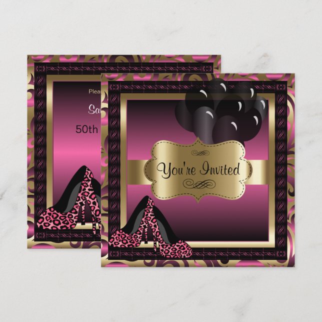 Geburtstag| Rosa Leoparden - Einladung (Vorne/Hinten)