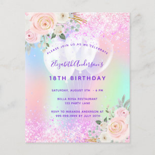 Geburtstag rosa lila glitzerndes Blumenballon Budg Flyer