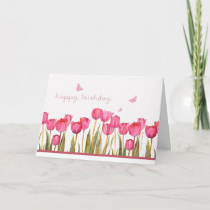 Geburtstag, rosa Tulpen und Schmetterlinge Karte