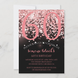 Geburtstag Rose goldrosa Glitzer Glam 60. Geburtst Einladung