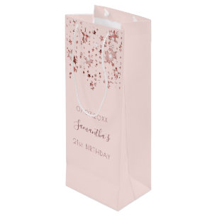 Geburtstag rosé rosa Rosen-Gold Sterne Monogramm Geschenktüte Für Weinflaschen