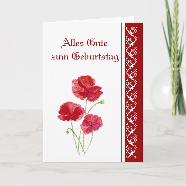 Geburtstag, rote Mohnblumen, Garten-Blumen deutsch Karte (Vorderseite)