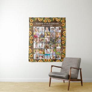 Geburtstag Rustikal Sonnenblume Holz 30 Foto Colla Wandteppich