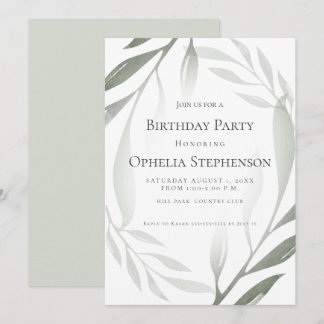 Geburtstag | Sage Green Olive Branch Watercolor Einladung