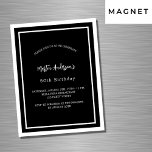 Geburtstag Schwarz-weiß minimaler Luxus Magneteinladung<br><div class="desc">Eine moderne,  elegante magnetische Einladung. Schwarzer Hintergrund mit weißen Rahmen. Personalisieren und fügen Sie einen Namen und Details. Weißer Text.</div>