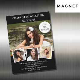 Geburtstag Schwarz-weißes Foto Collage Luxus Magneteinladung