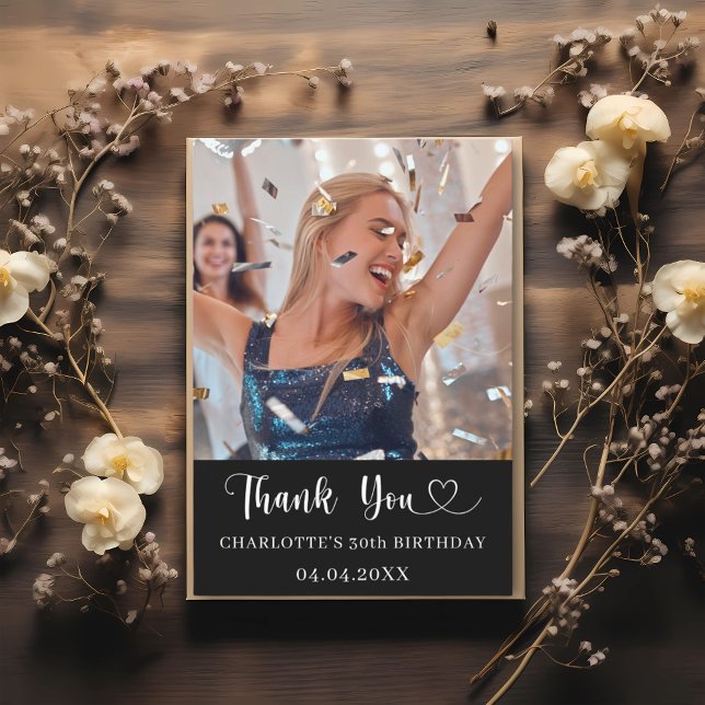 Geburtstag Schwarz-weißes Foto Dankeskarte (Von Creator hochgeladen)