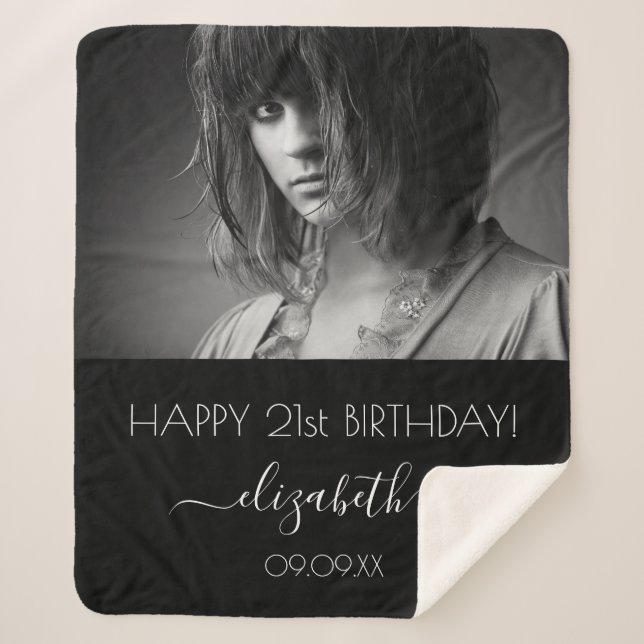 Geburtstag Schwarz-weißes Foto modern Sherpadecke (Vorderseite)
