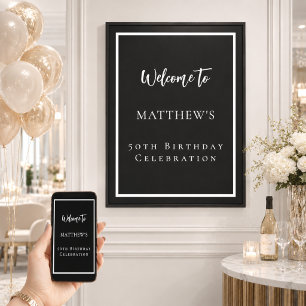 Geburtstag Schwarz-weißes Party willkommen Poster