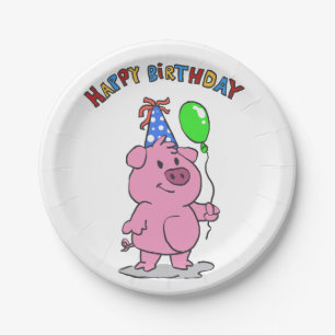 Geburtstag Schweinefleisch Cartoon Hintergrundfar Pappteller