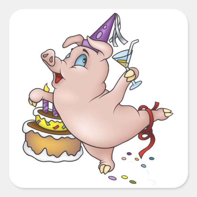 Geburtstag Schweinekleber Quadratischer Aufkleber (Vorderseite)