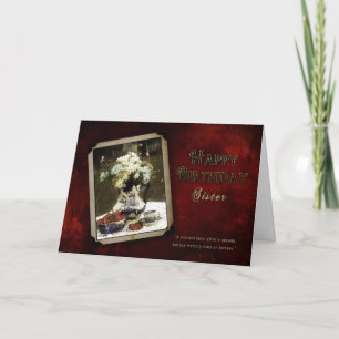 Geburtstag, Schwester, Antique Blue Geschirr, Blum Karte