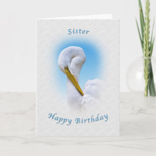 Geburtstag, Schwester, Großer Egret Bird. Karte