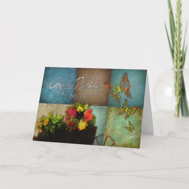 GEBURTSTAG - SCHWESTER - LAND-BLUMEN KARTE (Vorderseite)