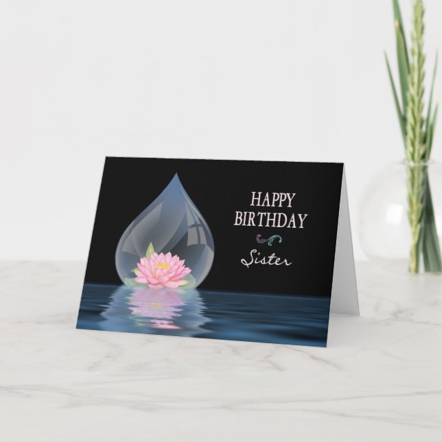 GEBURTSTAG - SCHWESTER - LOTOS-BLUME IN WATERDROP KARTE (Vorderseite)