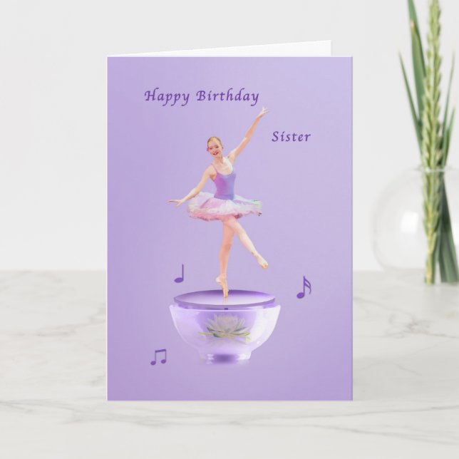 Geburtstag, Schwester, Musikbox Ballerina Karte (Vorderseite)