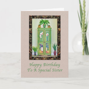 Geburtstag, Schwester, Stillleben mit antikem Kabi Karte