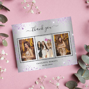 Geburtstag Silber lila Foto Dankeschön Karte