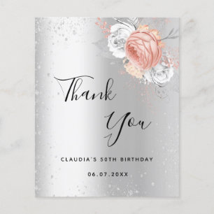 Geburtstag silber pink florale Dankeschön Karte