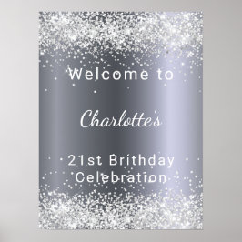 Geburtstag silberner Glitzer Begrüßung Poster