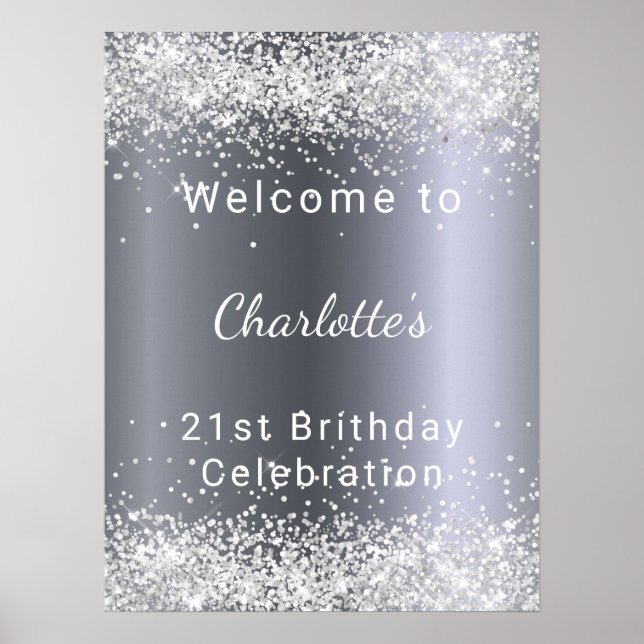 Geburtstag silberner Glitzer Begrüßung Poster (Vorne)