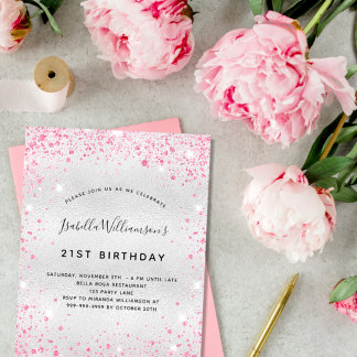 Geburtstag Silberrosa Glitzer Einladung