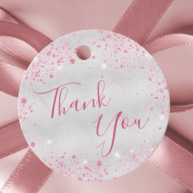 Geburtstag silberrosa Glitzern danke Geschenkanhänger (Von Creator hochgeladen)