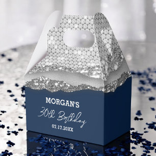 Geburtstag Silver Navy Blue Glitzer Name Vielen Da Geschenkschachtel