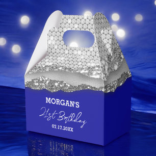 Geburtstag Silver Royal Blue Glitzer Name Vielen D Geschenkschachtel