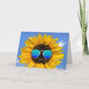 Geburtstag-Sonnenblume mit Retro-Sonnenbrille Kart Karte