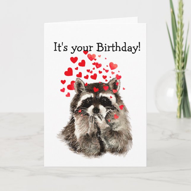 Geburtstag Spaß Niedlich Raccoon Liebe Herz Karte (Vorderseite)