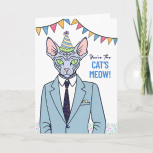 Geburtstag Sphynx Kat in Anzug Cat's Meow Karte