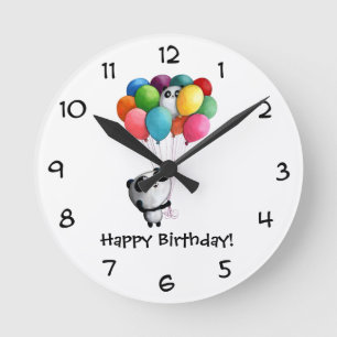 Geburtstag steigt Panda-Bären im Ballon auf Runde Wanduhr