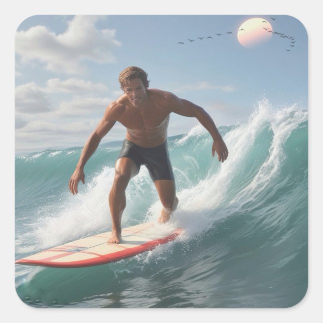 Geburtstag surfen quadratischer aufkleber (Vorderseite)