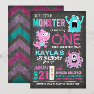 Geburtstag süßer kleiner Monster Einladung