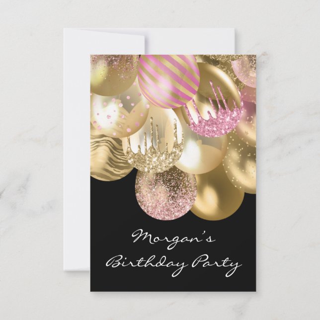 Geburtstag Sweet 16. Rosa Goldballons schwarz Einladung (Rückseite)