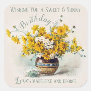 Geburtstag Sweet & Sunny De Longpre Blume CC1015 Quadratischer Aufkleber