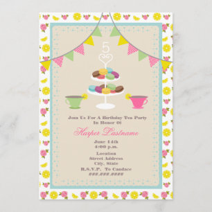 Geburtstag Tee Party + Macarons Einladung