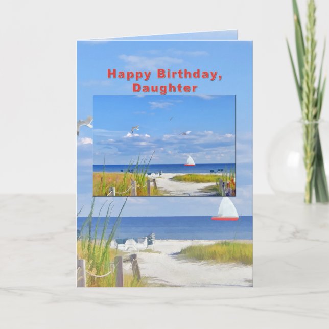 Geburtstag, Tochter, Strand und Ocean View Card Karte (Vorderseite)