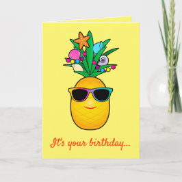 Geburtstag: Tropischer Ananas-Cartoon mit Schatten Karte