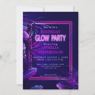 Geburtstag | Tropischer Neon Glow Geburtstag Einla Einladung