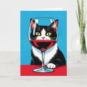 Geburtstag Tuxedo Katze durch ein Glas Wein Karte