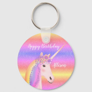 Geburtstag Unicorn Rainbow Glitzer Personalisiert Schlüsselanhänger