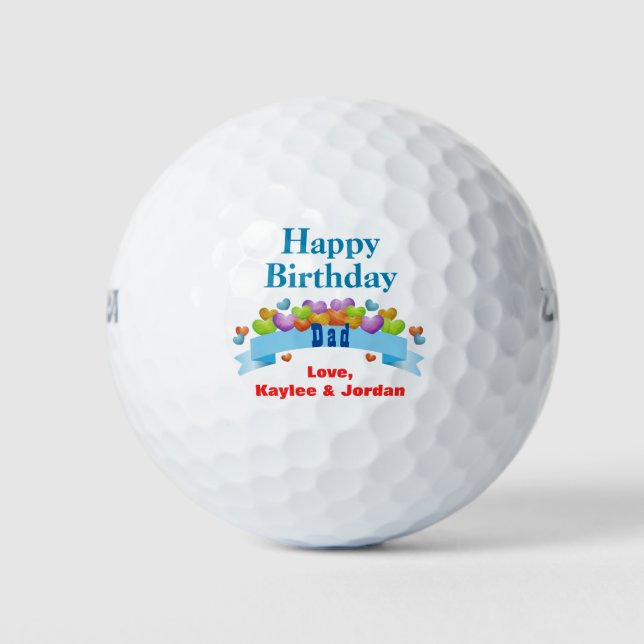 Geburtstag Vater Vater Golfer Niedlich Hearts Name Golfball (Vorderseite)