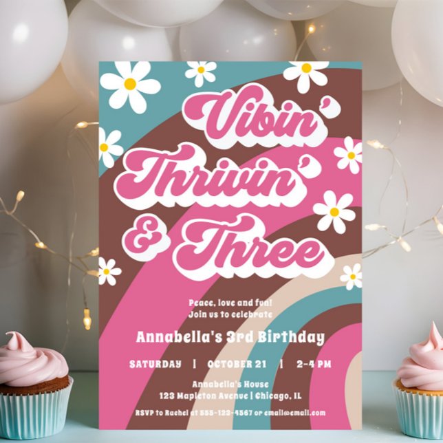 Geburtstag Vibin' Thrivin' DREI Retro Einladung (Von Creator hochgeladen)