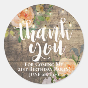 Geburtstag Vielen Dank Blume Rustic Wood String Li Runder Aufkleber
