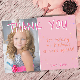Geburtstag Vielen Dank Foto-Karte Pink Girl Dankeskarte